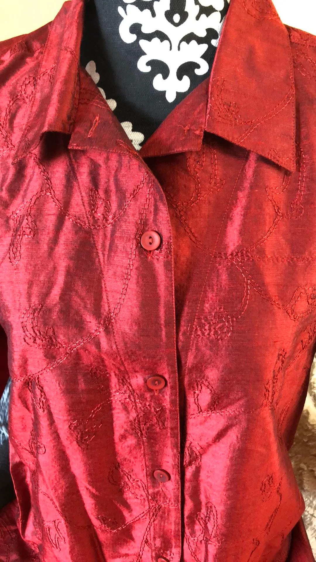 Classic Red Button Down Shirt Medium - Image 5