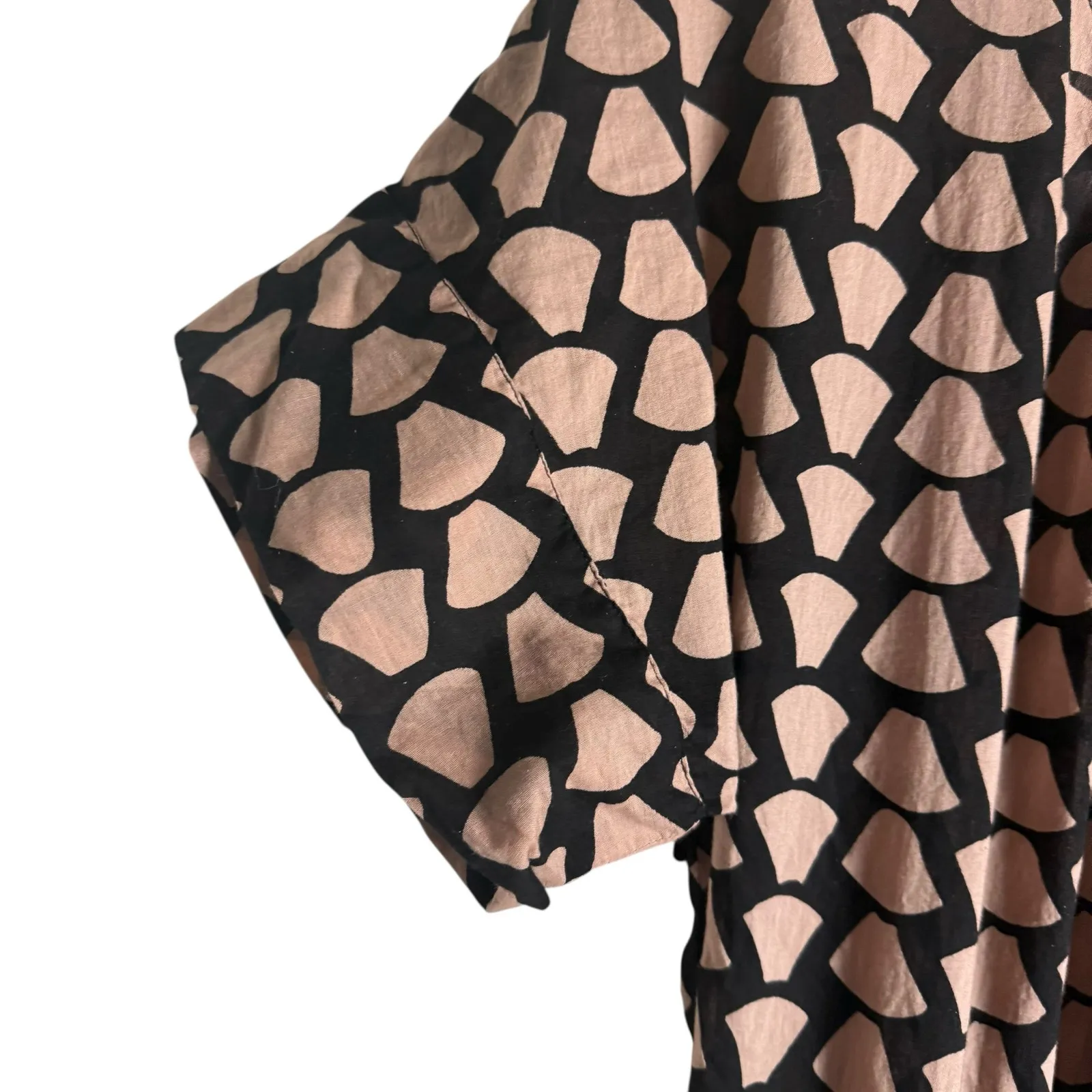 Mirth Black Tan Geo Print Drop Waist Flounce Short Sleeve Maxi Dress Size Small - Image 4