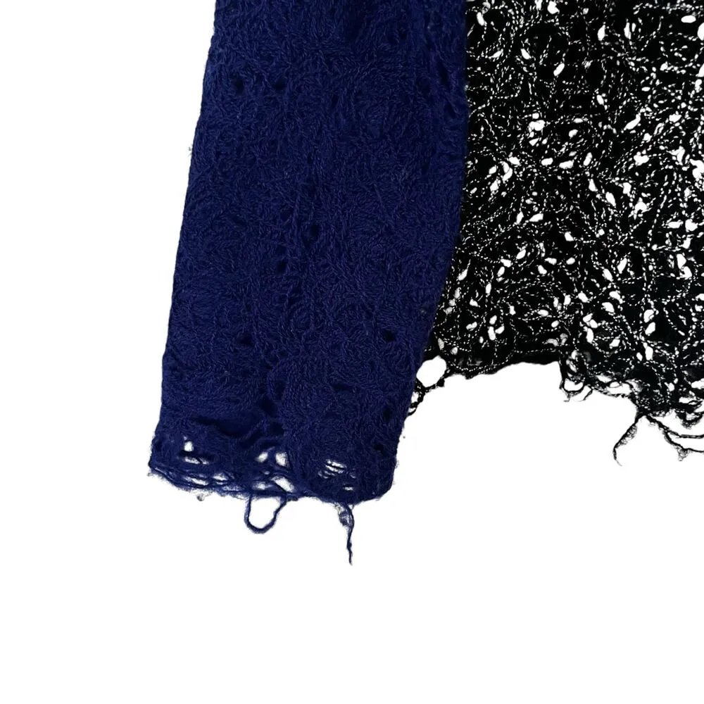 PierAntonio Gaspari Blue Black Ombre Embroidered Yarn Lace Wool Top Size 42 - Image 6