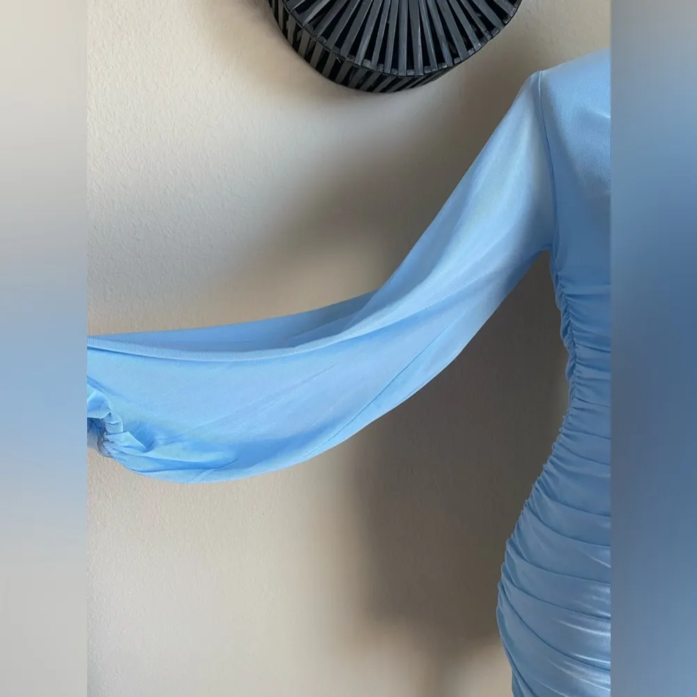 NWT SHEIN BAE One Shoulder Seam Front Ruched Mesh Overlay Dress, Size Medium - Image 4