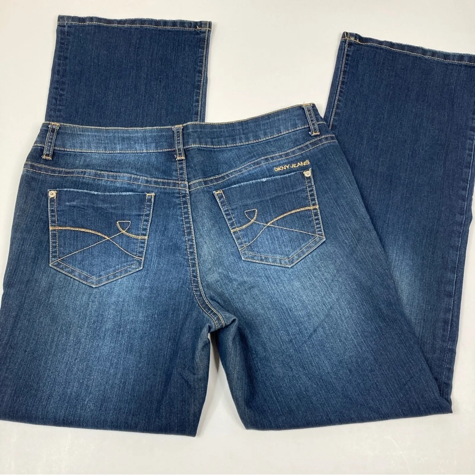 DKNY Jeans Denim Dark Wash Faded Straight Leg Jeans Cotton Blend Womens 8 - Image 6