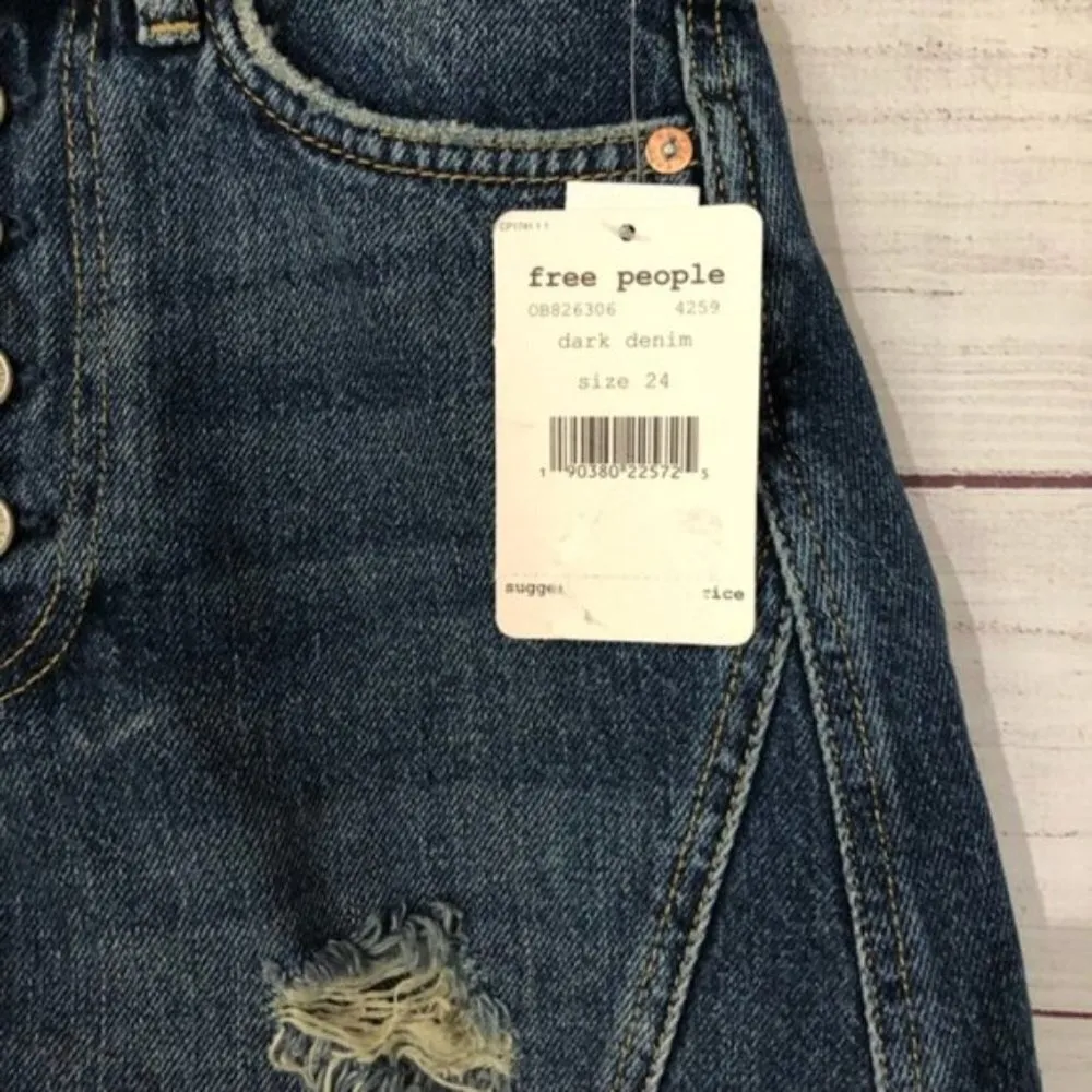 NEW Free People Harvey Distressed A-Line Button Down Mini Jean Skirt 24 - Image 4