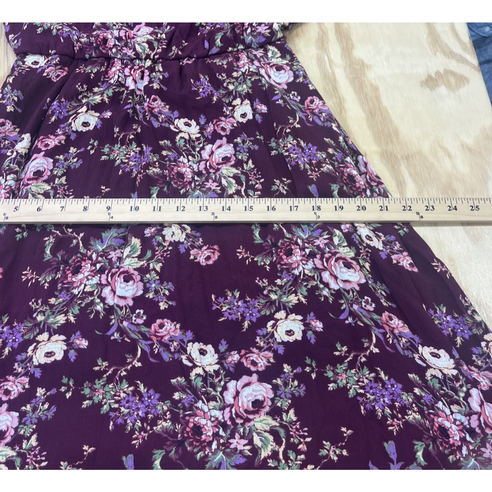 WAYF Floral Midi Dress Burgundy Red Sz Large Cottagecore Modest Mature Stretch - Image 11