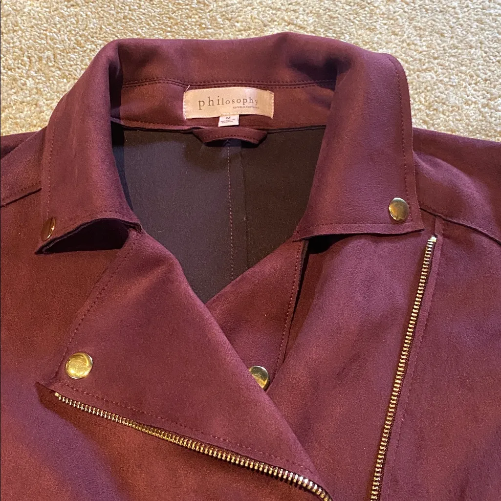 Philosophy Faux Leather Suede Moto Jacket Purple Size Medium - Image 2