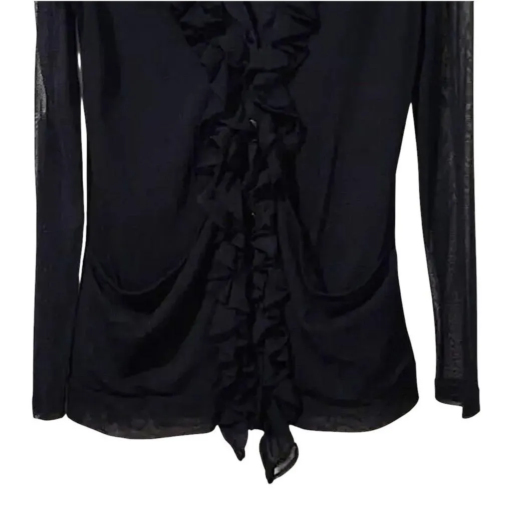 Grace Elements Women Black Ruffle Sheer Sleeve V-Neck Blouse Elegant Chic Size M - Image 5