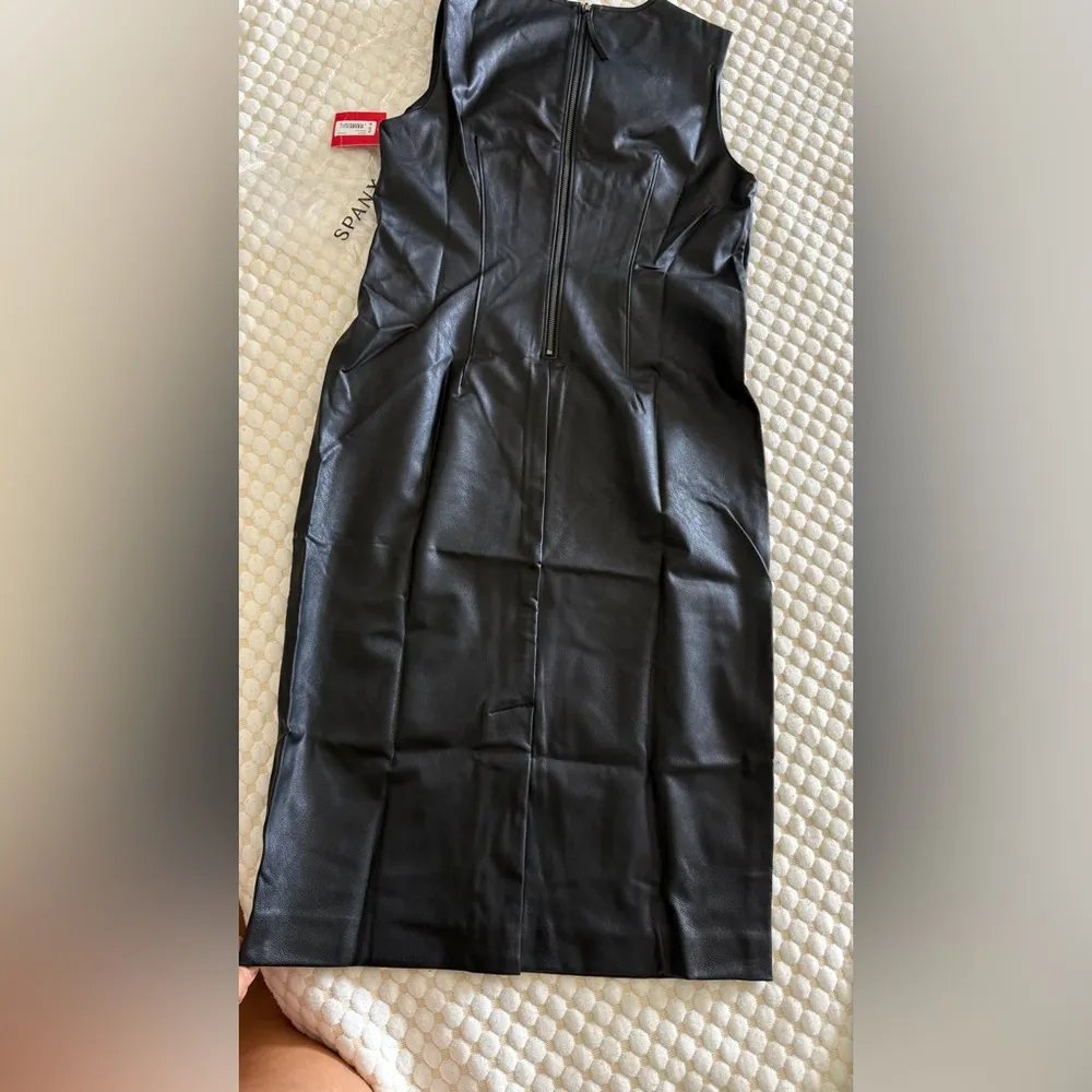 SPANX Black Faux Leather Sheath Dress 
Size M original Price $228 - Image 12