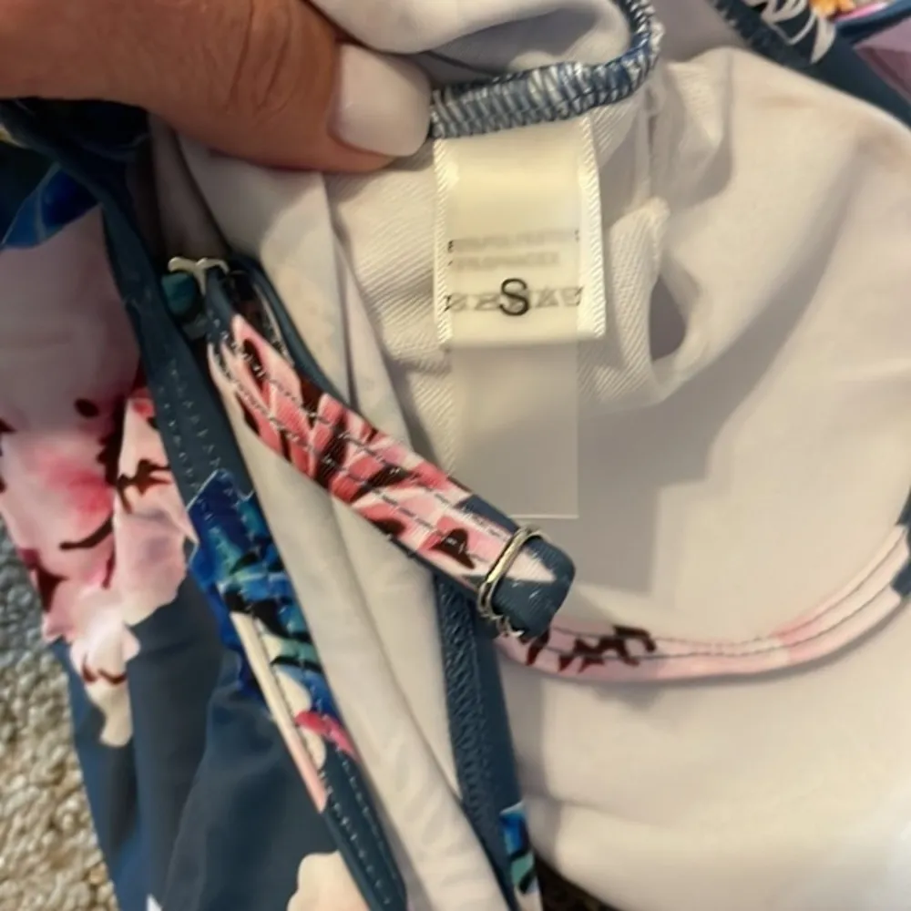 NWT- Tempt Me Blue Floral Ruffle Off the Shoulder Bikini - Image 10