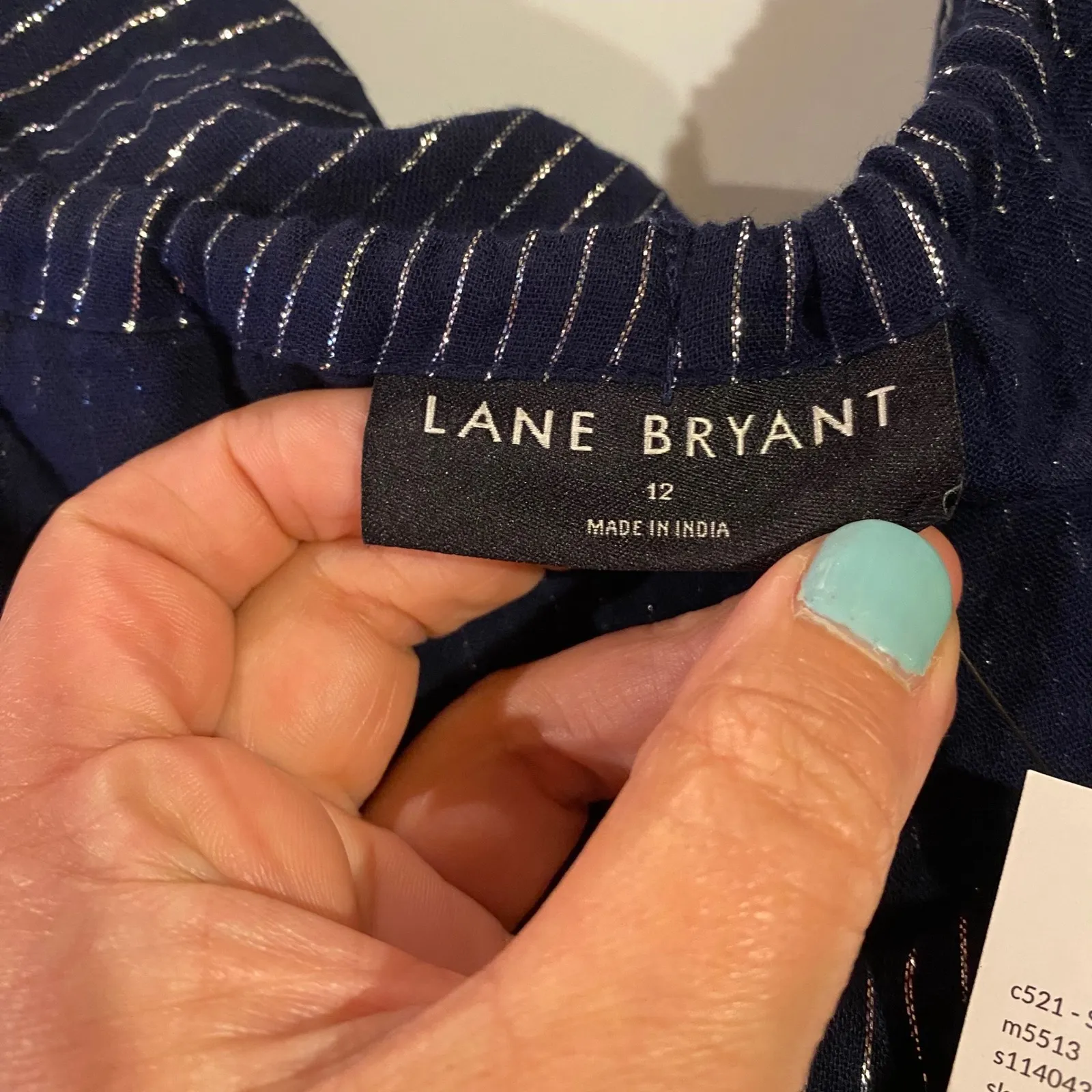 Lane Bryant Tank Top‎ Size 12 Sleeveless Blue Silver Metallic Tassel Tie Strap - Image 4