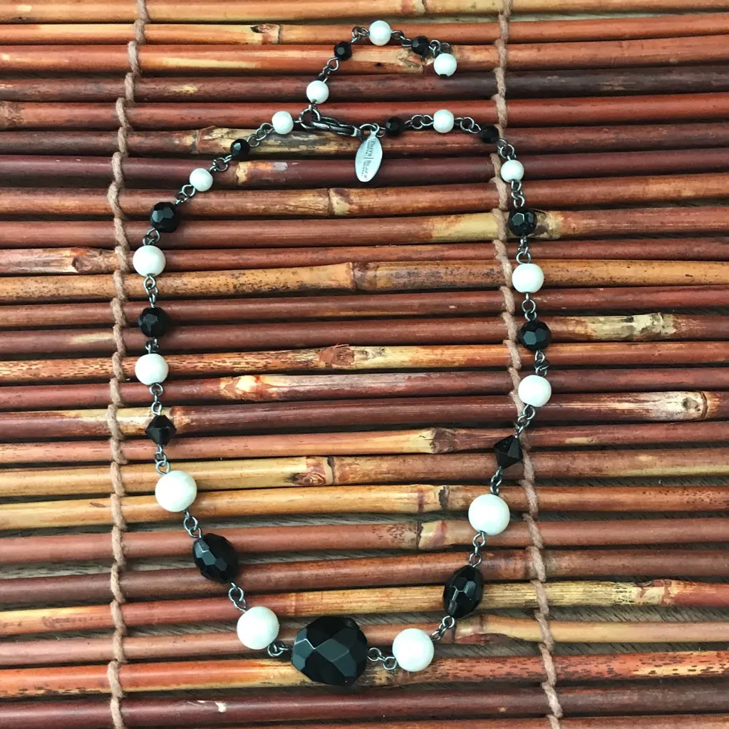 White House Black Market Necklace Faux Pearls & Black Crystals - Image 5