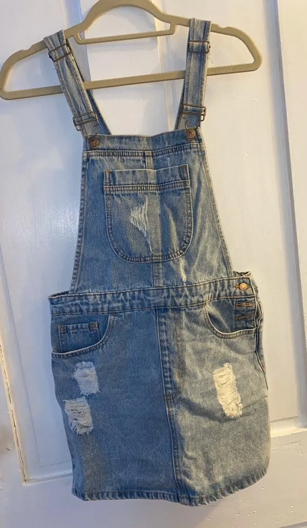 Distressed Denim Overall Dress - Image 2