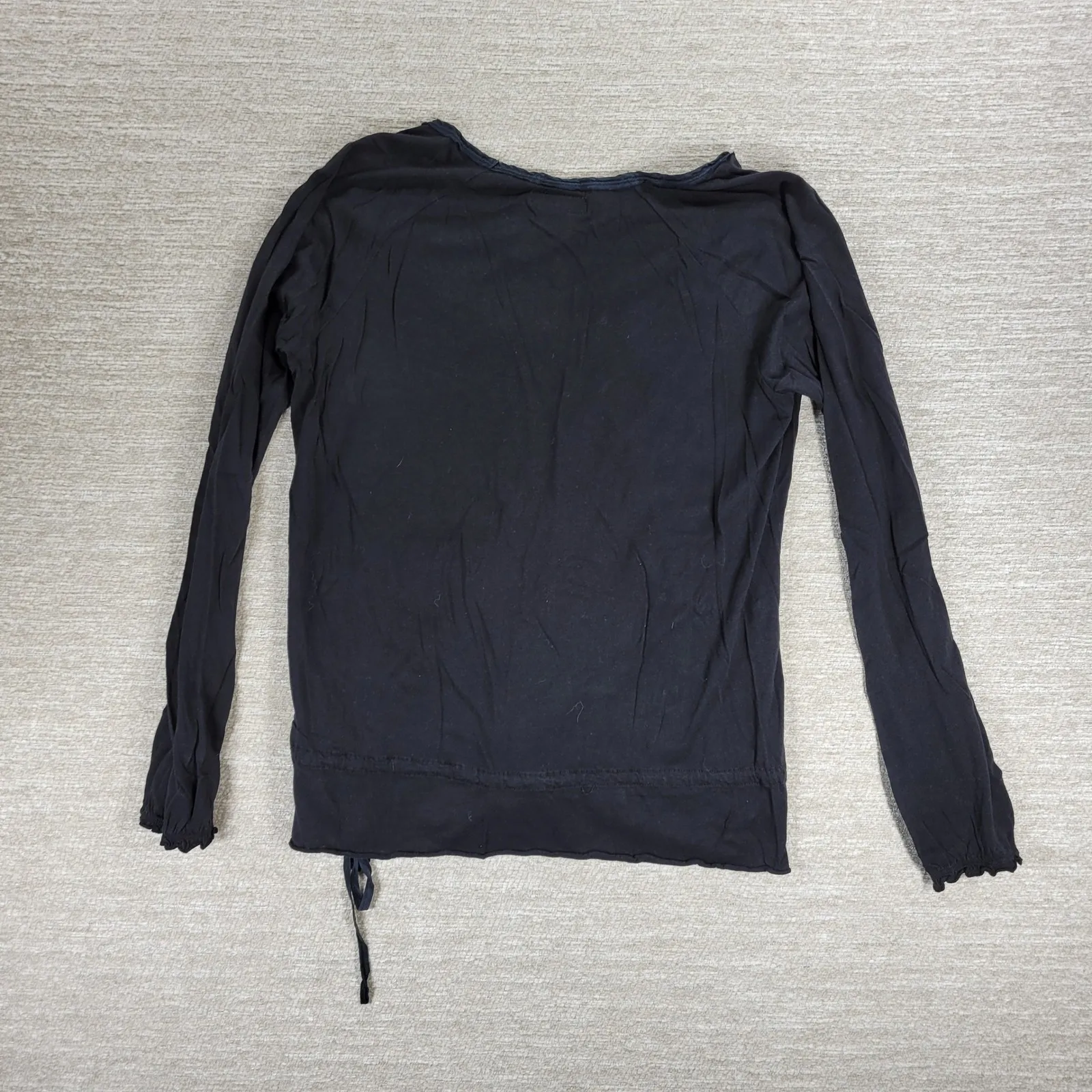 Polo Jeans Co Long Sleeve V Neck Tie Side Top Womens Medium Black Cotton Modal - Image 9