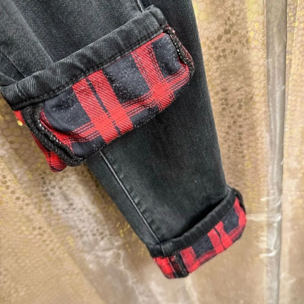 Judy Blue Black Destroyed Buffalo Plaid Patch Skinny Jeans 7/28 - Image 5