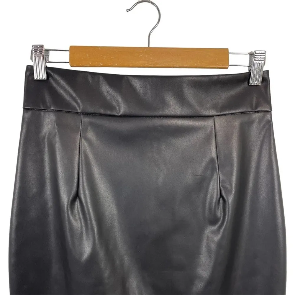 Aprll Black Faux Leather High Waist Midi Pencil Skirt Size Small - Image 5
