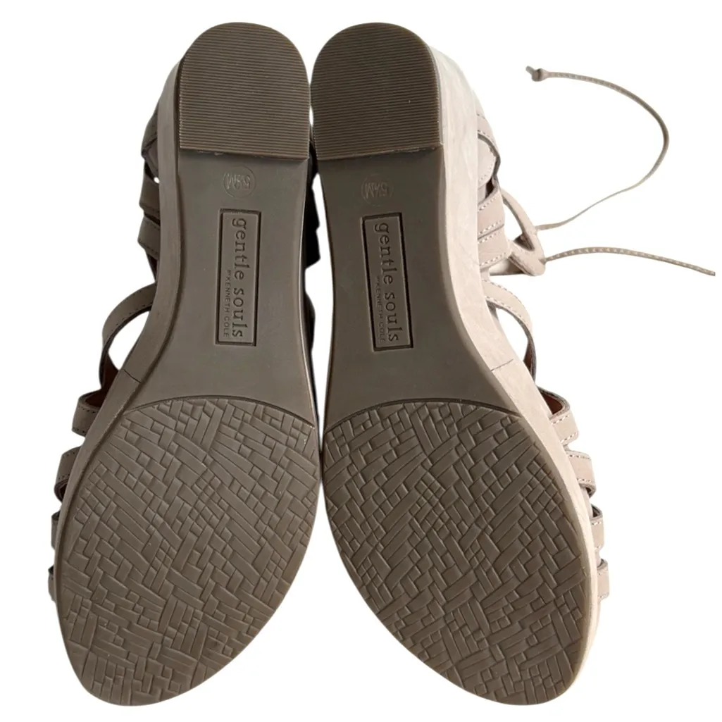 Like New Gentle Souls Leather Joy Wedge Lace Up Sandals Taupe Size 5.5 - Image 9