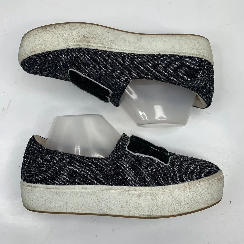 Zara Woman Size 9 Sneakers YEAH Slip On Black Metallic Platform Canvas Casual - Image 5