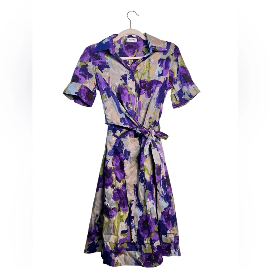 Moschino Floral Dress US 8 Purple Cotton As Seen on Michelle Obama Rare - Image 5