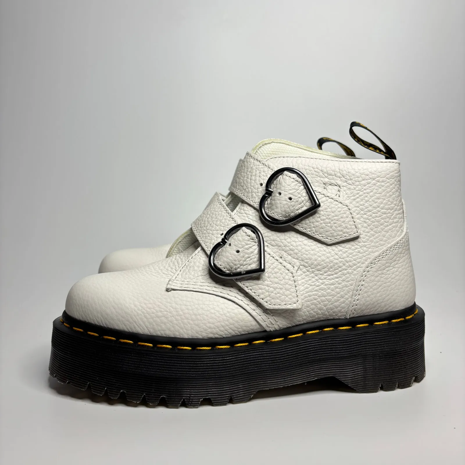 Dr. Martens Devon Heart Leather Platform Boots in White Milled Nappa - Image 2