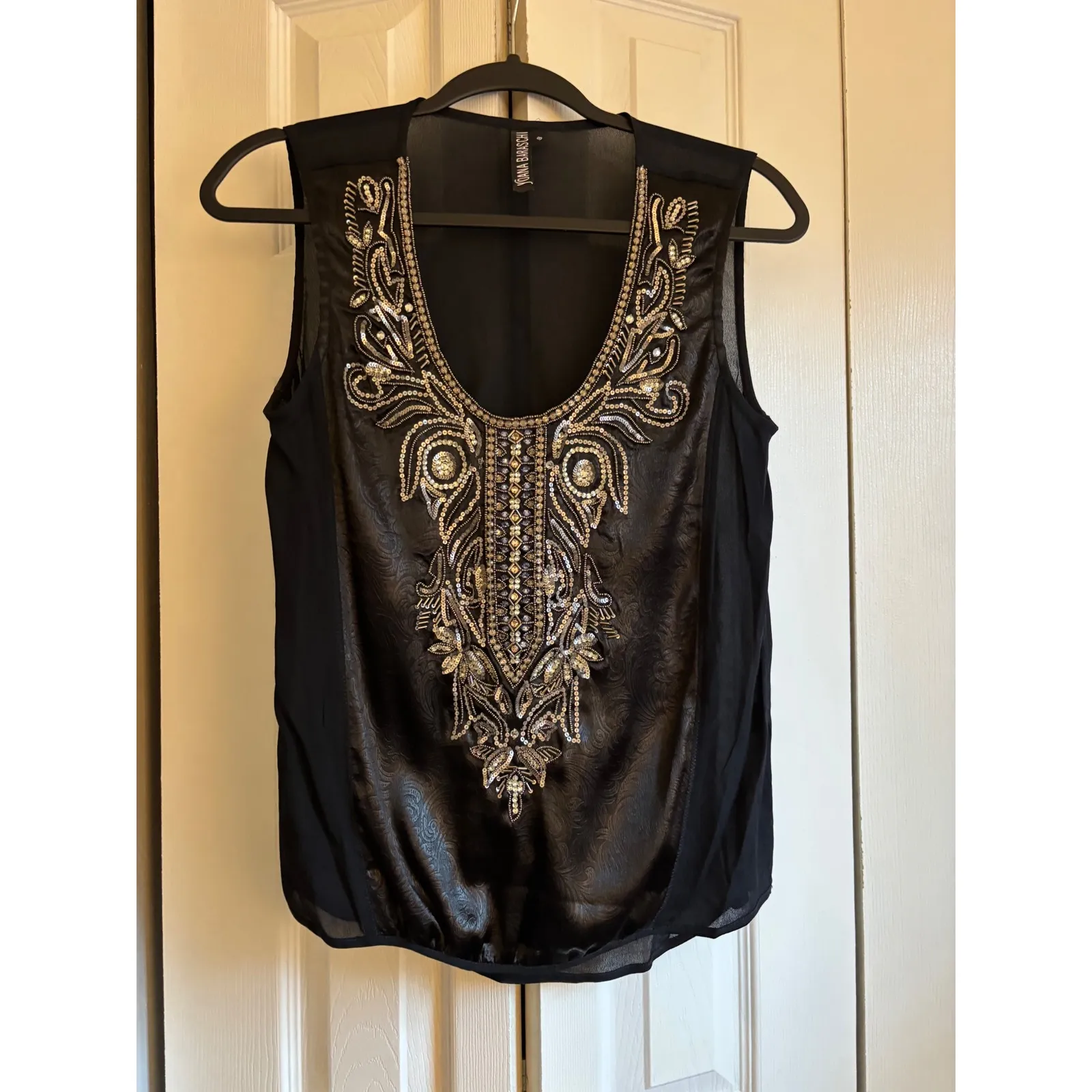Yoana Baraschi Black Embellished Brocade Tank Top – Size Small - Image 5