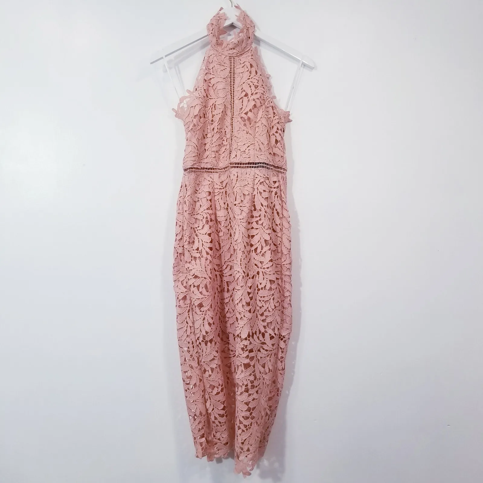 Lulu's Pink Lace Devine Destiny Choker Neckline Halter Dress - Image 3