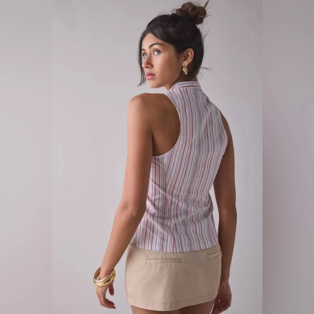 Urban Outfitters Party Girl Vertical Stripe Button Down Sleeveless Shirt Size XL - Image 2