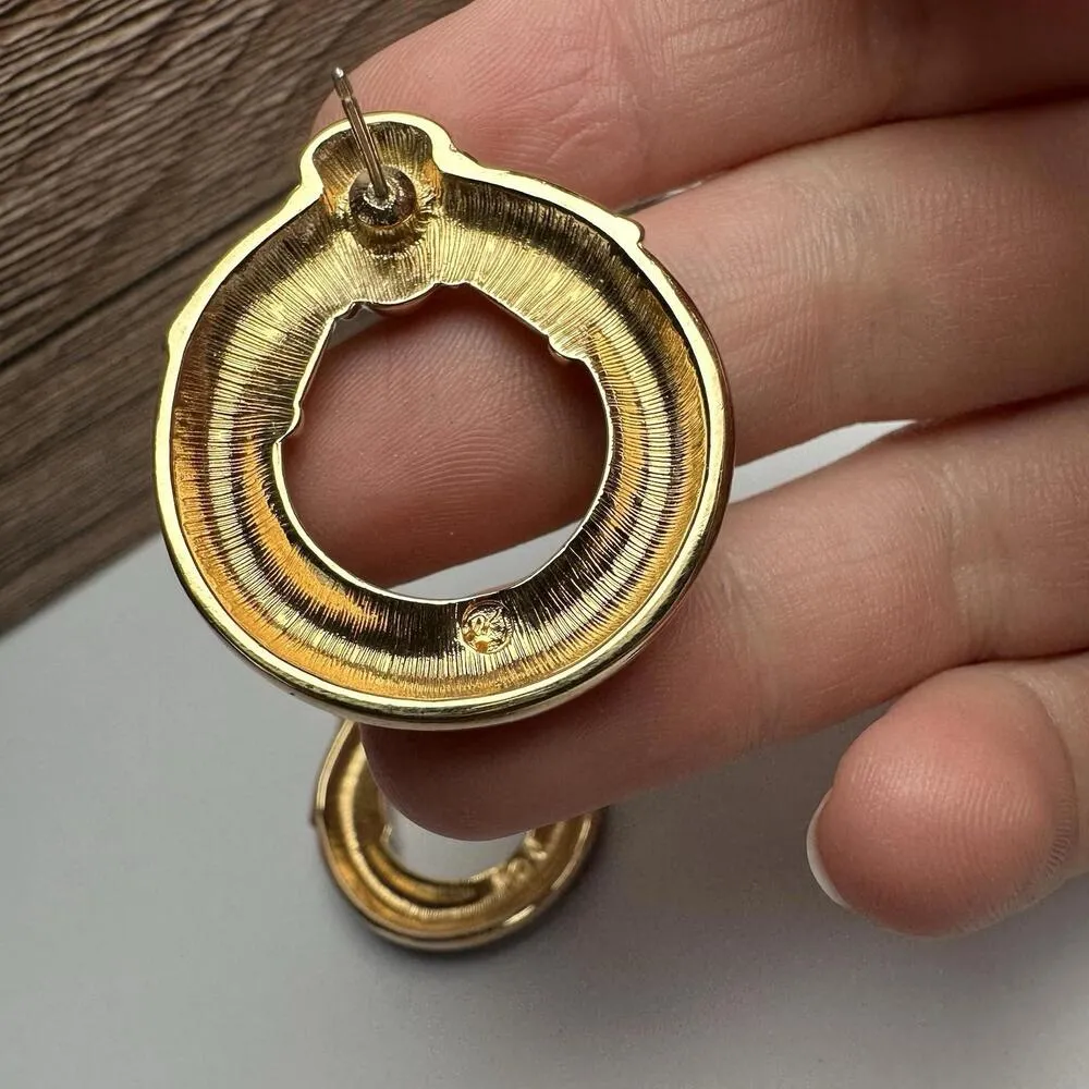 Swarovski Crystal Gold Tone Black Enamel Pierced Earrings (Swan Marked) - Image 10