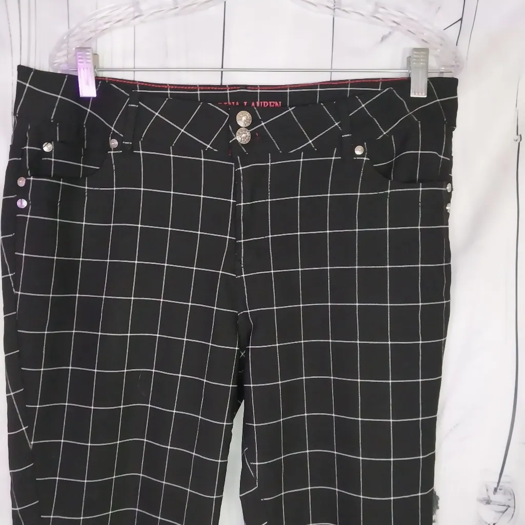 Sabrina Lauren Retro Grunge Black and White Checkered Ankle Pants Size 18W - Image 3