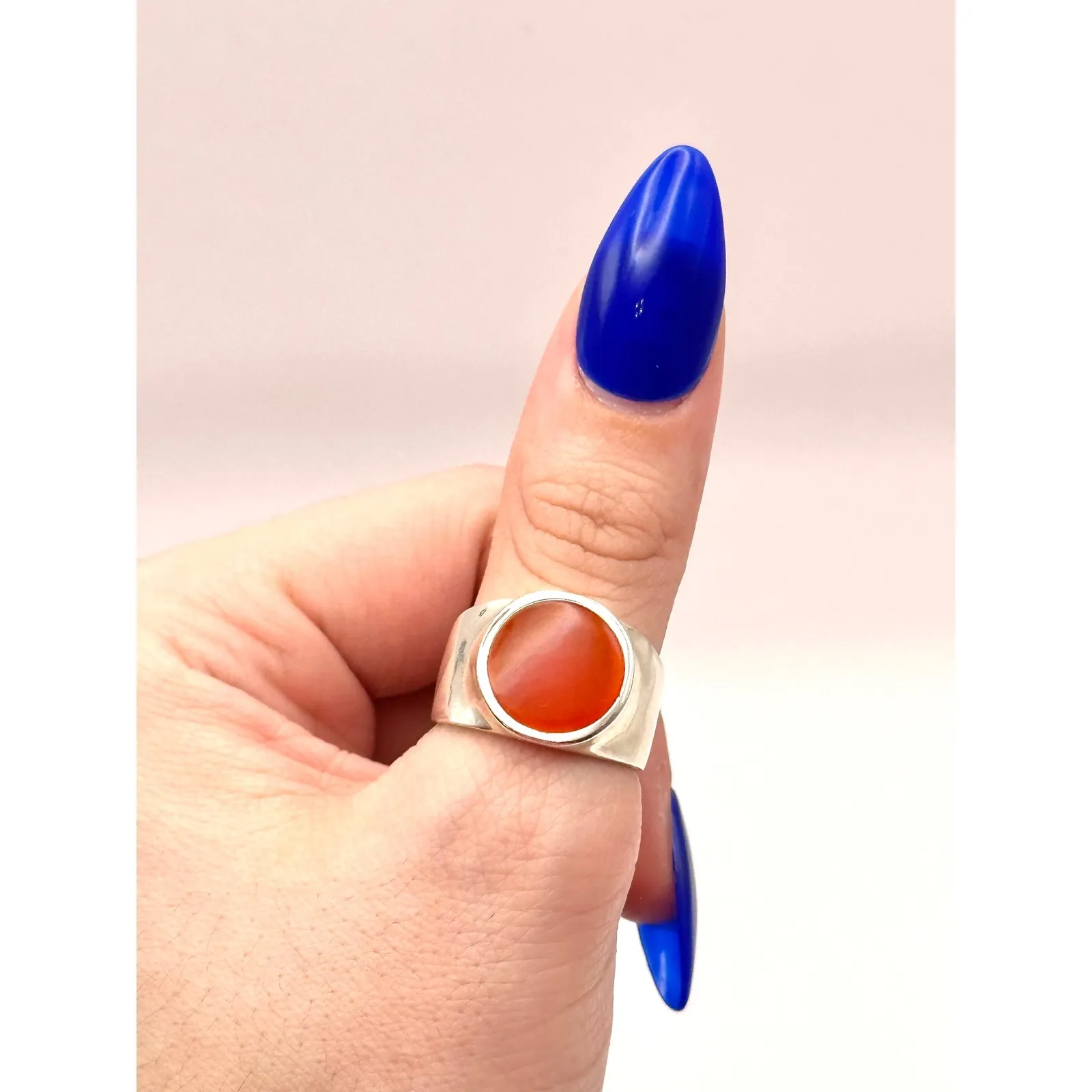 Carnelian Thick Band Sterling Silver Handmade Ring Size 9 - Image 5