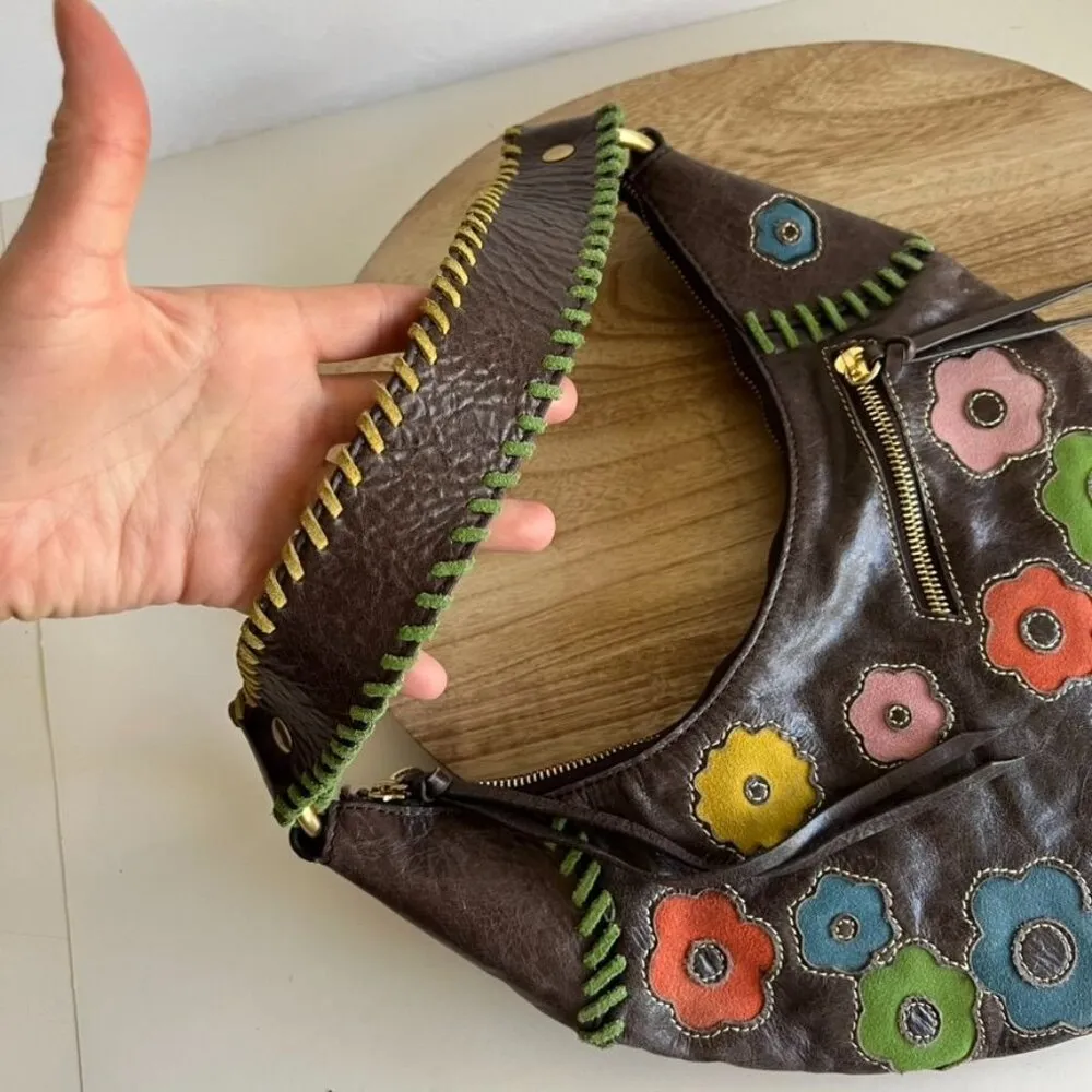 Daisy Loop NYC Genuine Leather Patchwork  Floral Sling Shoulder Bag NEW - Image 6