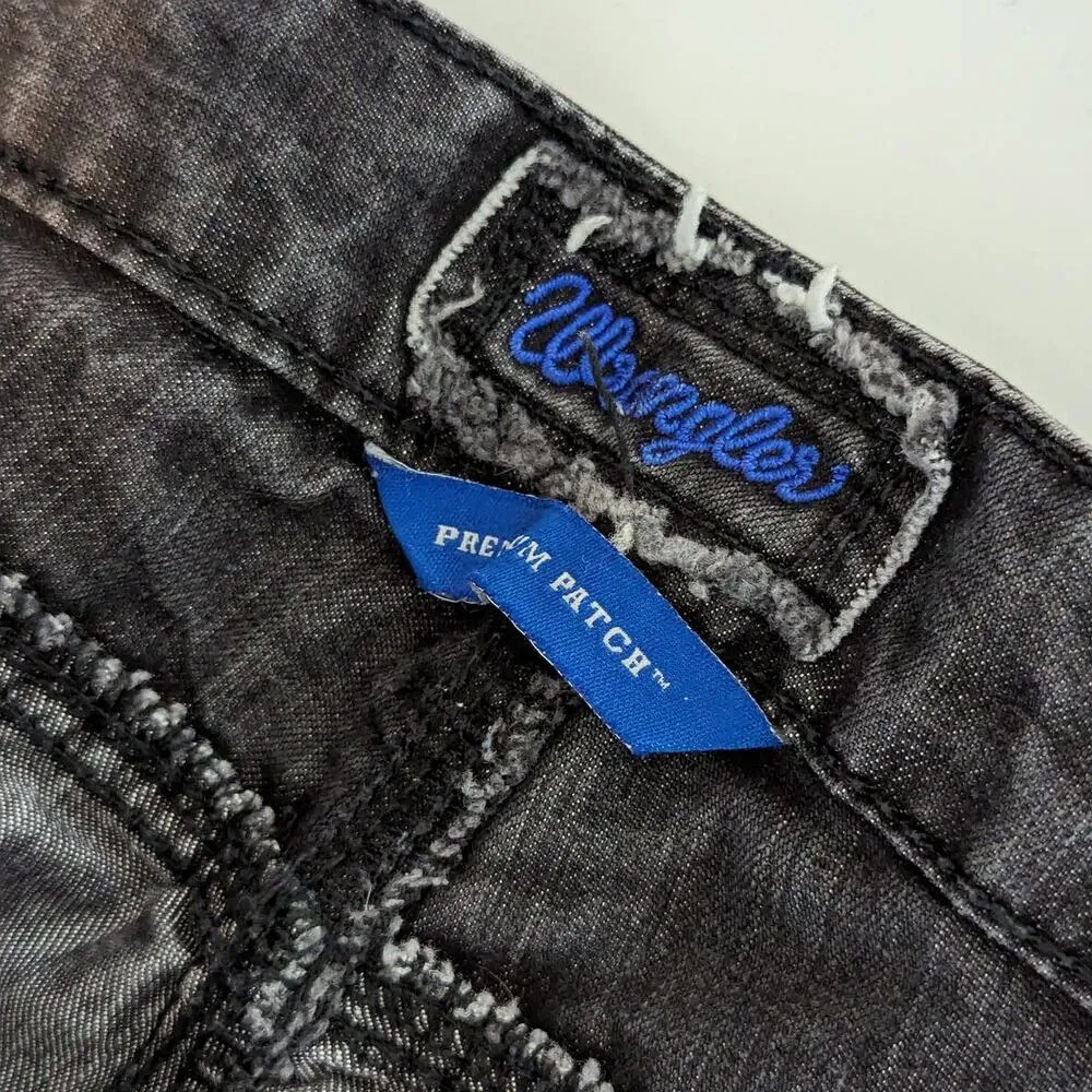 Y2K Wrangler Premium Patch Faded Bootcut Jeans Charcoal Gray Black Womens 12 - Image 3