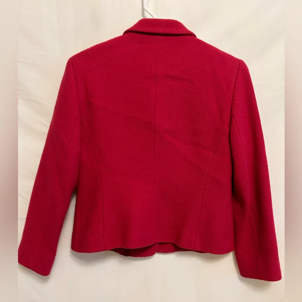Lafayette‎ 148 Raspberry Wool Woven 3 Button Blazer Size 10P Red - Image 4