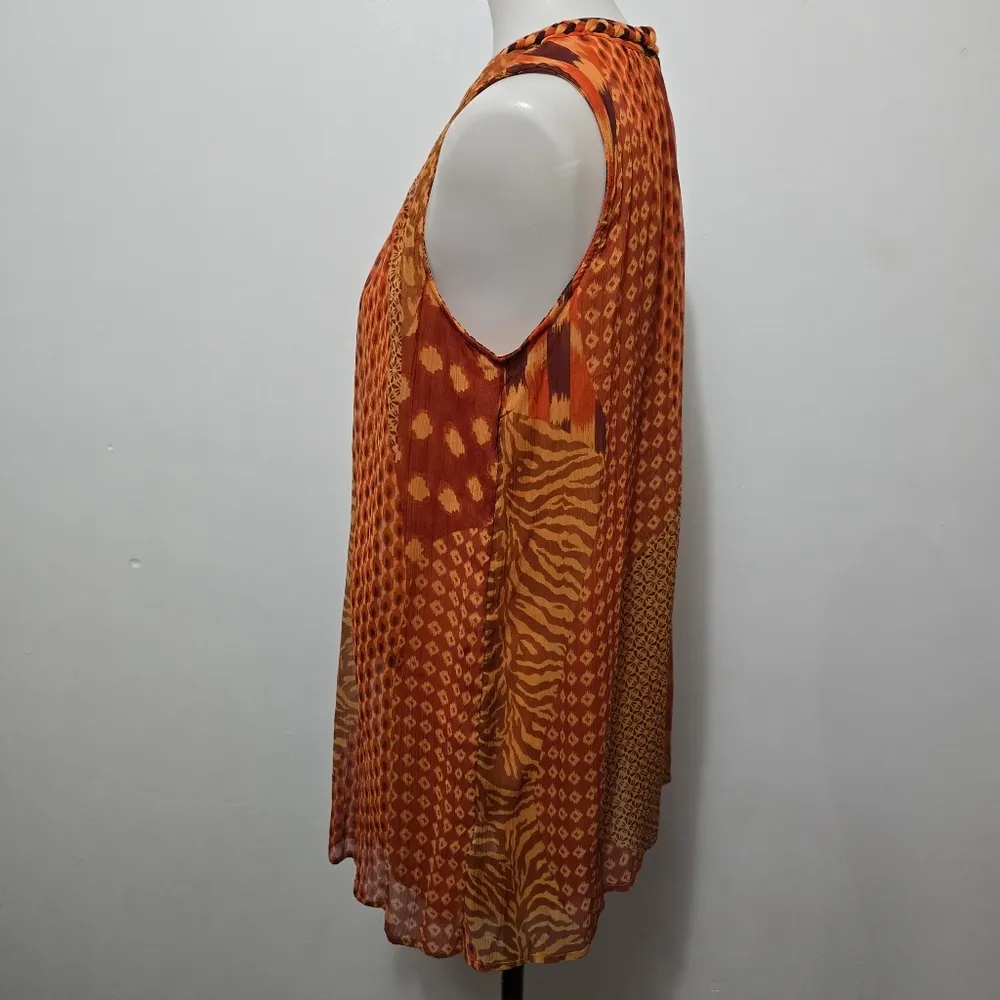 Soft Surroundings Orange Animal Geo Print Tassel Sleeveless Tunic Size Small - Image 3