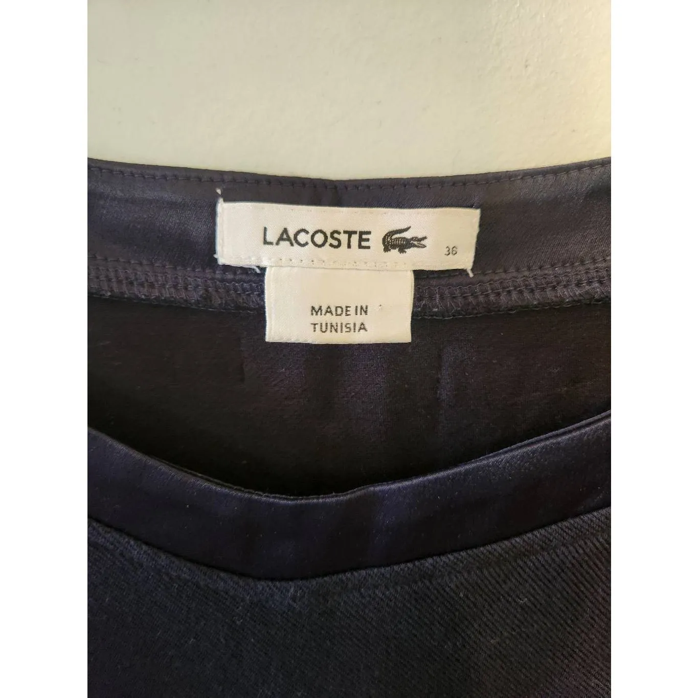 Lacoste size 36 Women's Navy Blue Blouse Satin Sleeves & Trim - Image 2