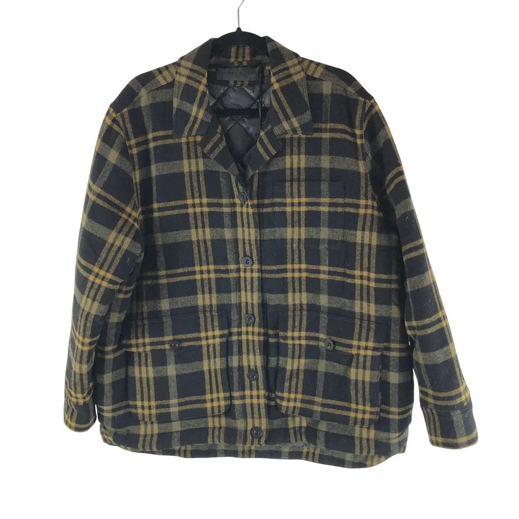 Jenni Kayne Womens Farmhouse Jacket Wool Blend Quilted Lining Yellow Black XXL - Image 4