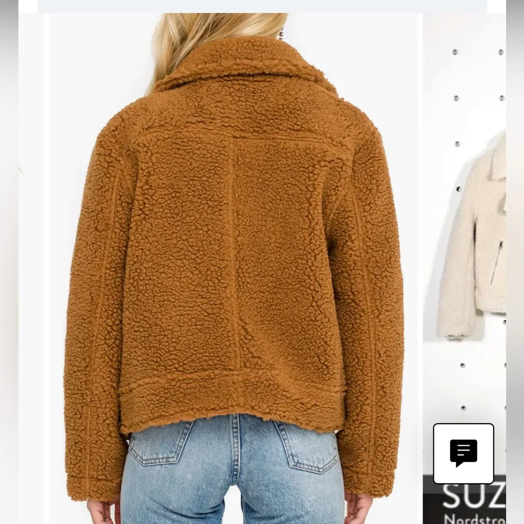 ASTR The Label Brooklyn Camel Brown Sherpa Teddy Fleece Women Jacket Small - Image 3