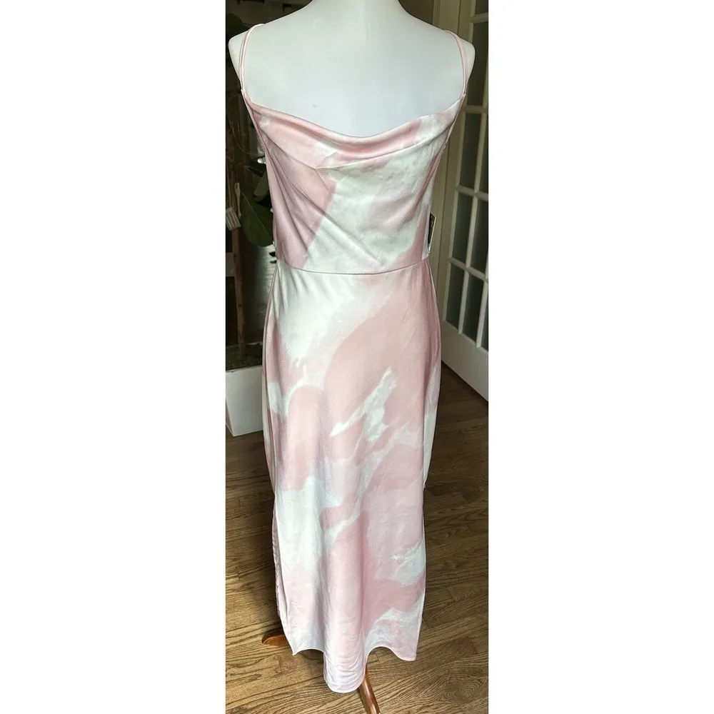 Taylor Cowl Neck Printed Satin Slip Dress Pink White Size 10 Midi Satin NWT - Image 4