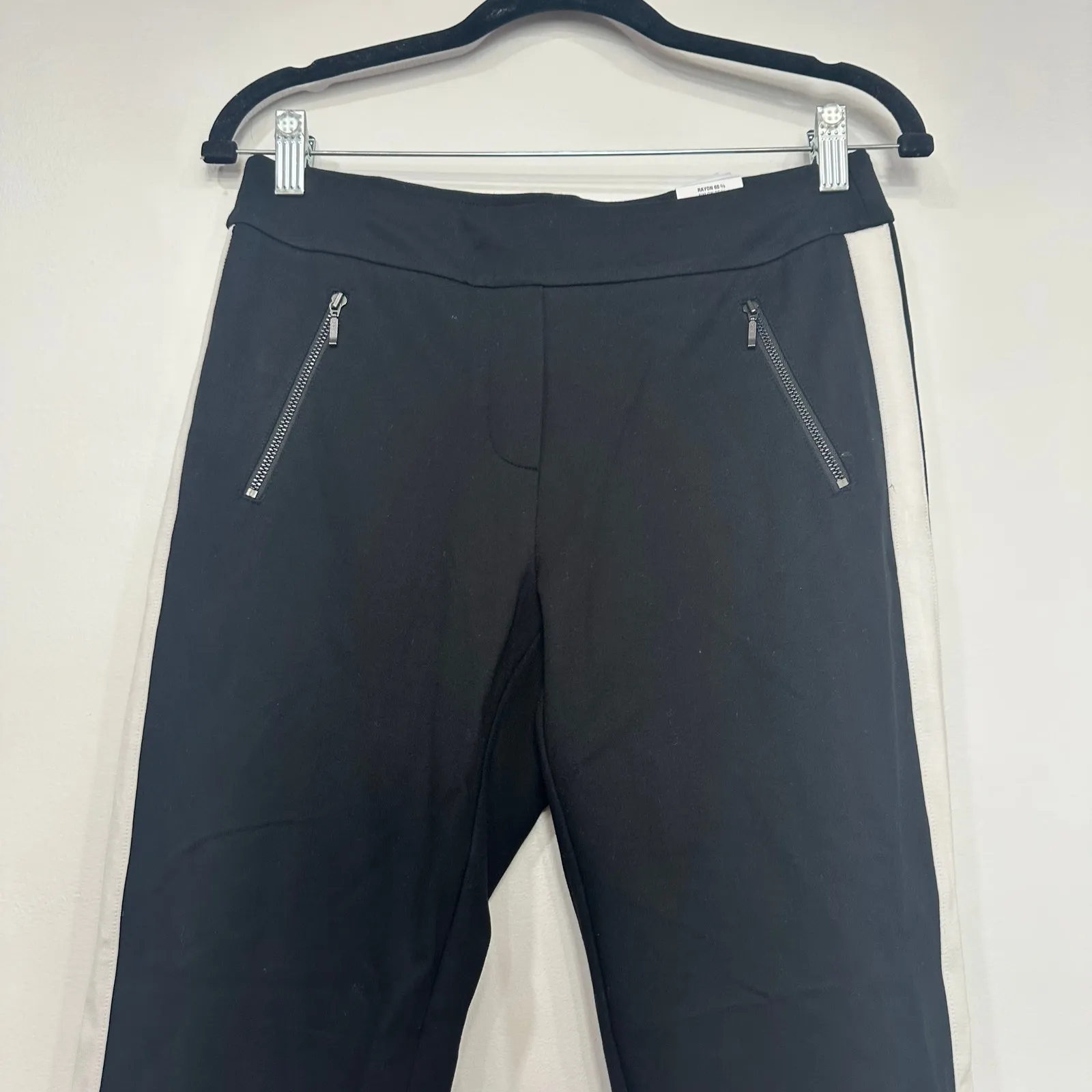 J Mclaughlin Larkin Pants 4 NWT $178 Stretch Skinny Stretch Zipper Tuxedo Stripe - Image 2