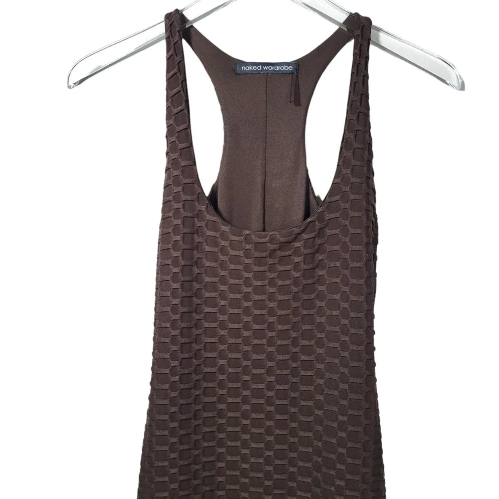 Naked Wardrobe Honeycomb Sleeveless Racerback Jumpsuit in Chocolate Brown - Image 5