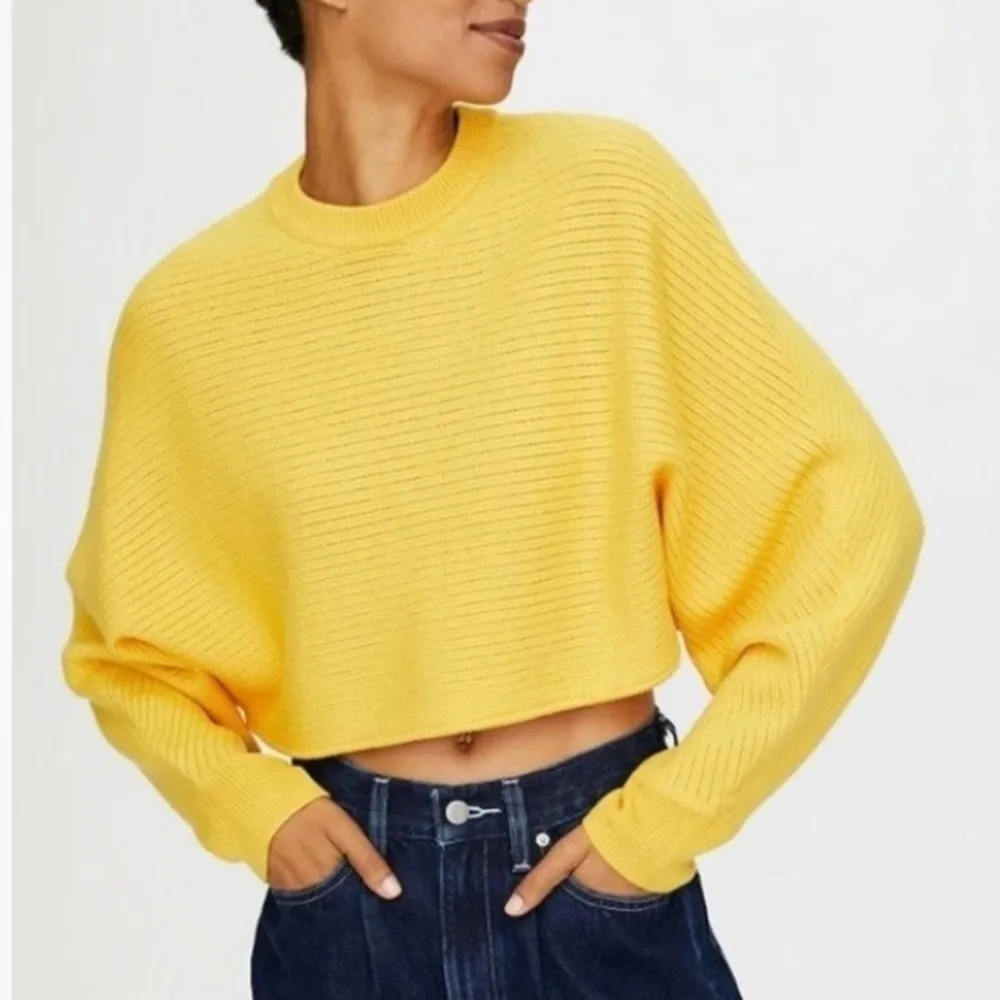 Wilfred Aritzia Yellow Lolan Cropped Ribbed Sweater Size Small Mustard Yellow - Image 1
