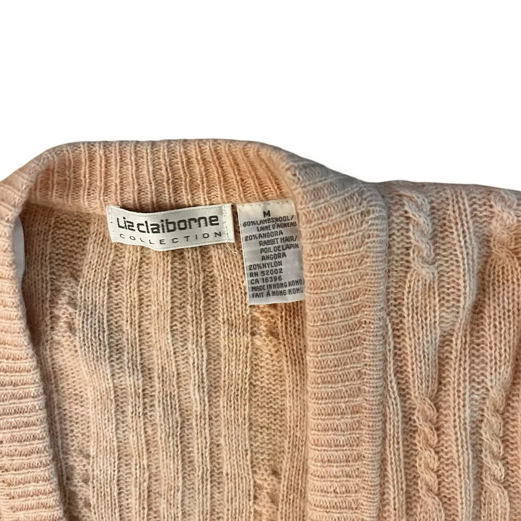 Liz Claiborne Cardigan Lambs Wool Angora Rabbit Hair Mauve Pink Med - Image 3