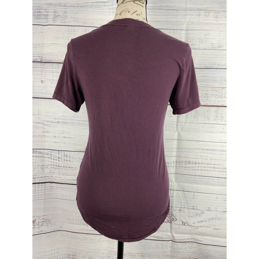 Athleta Tee Shirt Womens XXS Short Sleeves V Neck Basic Essential Purple - Image 3