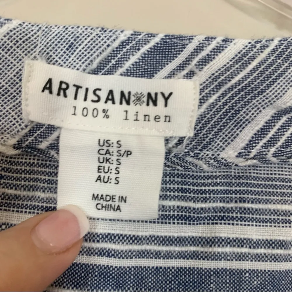Artisan NY Blue Striped V-Neck Short Sleeve Top - Image 2
