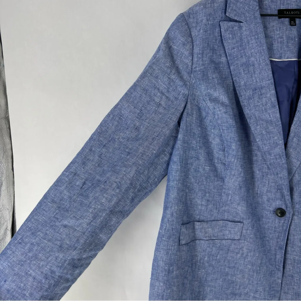 Talbots Plus Size 20W Blue Linen 1 Button Blazer Lightweight Breathable Preppy‎ - Image 4
