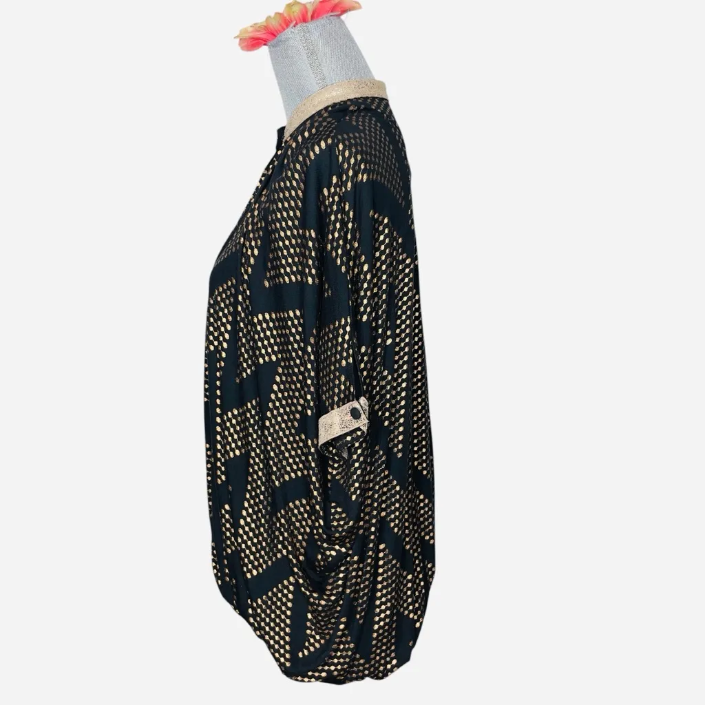 Sass & Bide Copper Metallic Dot Print Geometric Glitter Collar Blouse Size 2 Gold - Image 3