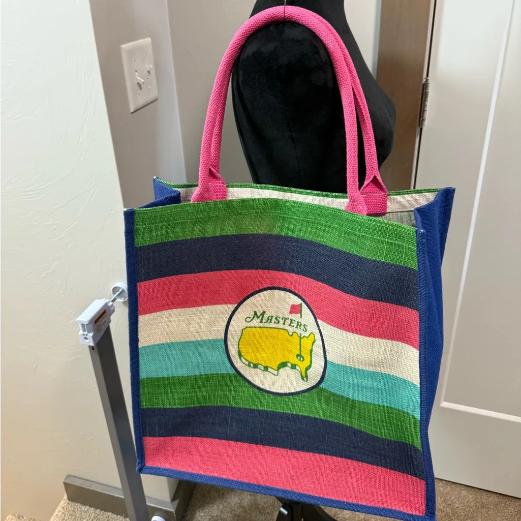 NWT‎ Masters Augusta National Golf Stripe Jute Large Tote Bag Pink Multicolor - Image 5