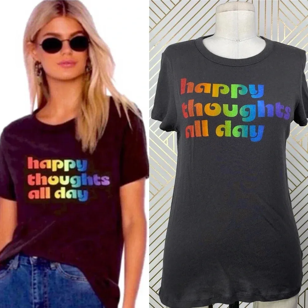 Chaser Happy Thoughts‎ All Day Black Rainbow Tee - Image 2