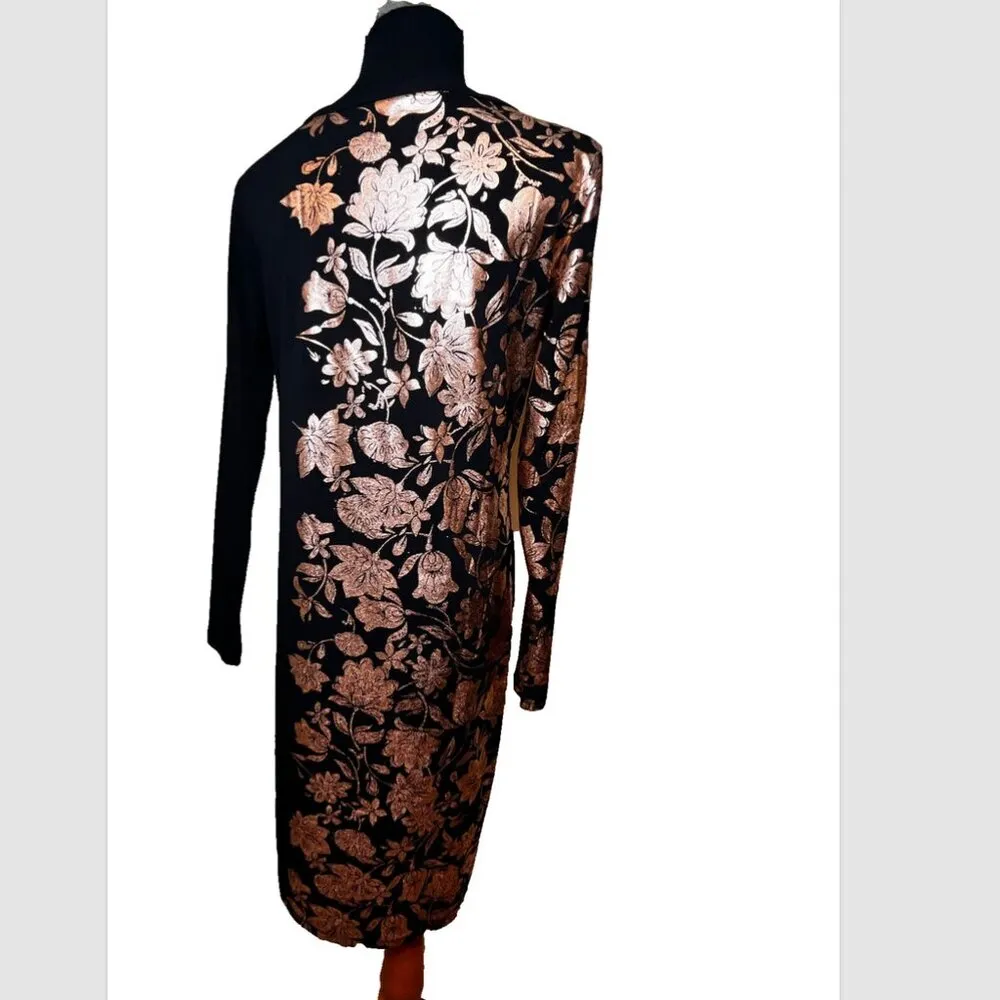 NWT LuLaRoe Elegant Debbie Dress Metallic Rose Gold Floral SZ M Wedding Holiday - Image 3