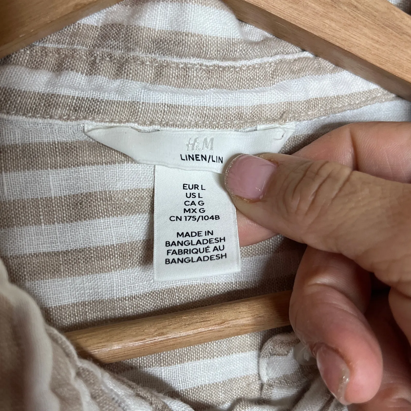 H&M Linen Striped Button Down Shirt Relaxed Resort Vacation Tan Women Large - Image 3