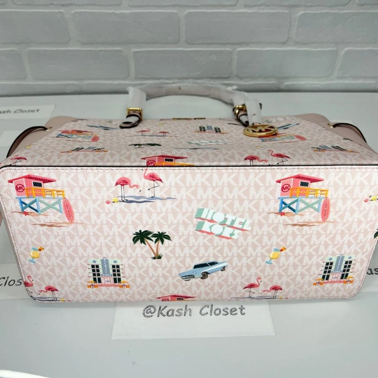 Lt Powderblush Gilly Tote Large Printed Drawstring Travel Bag - Image 6