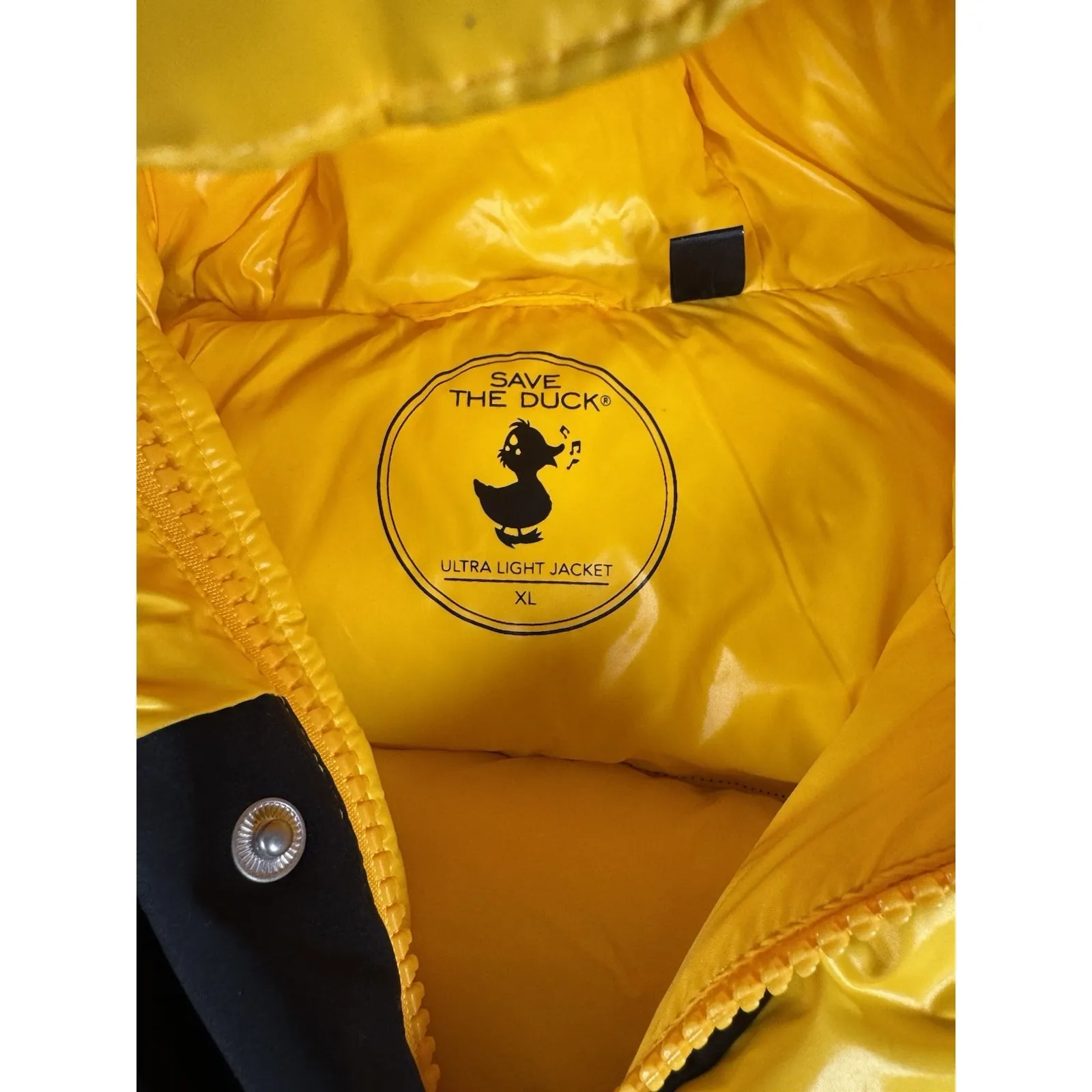 Save The Duck Luma Hooded Puffer Yellow/Black Unisex Jacket XL D3790U - Image 4