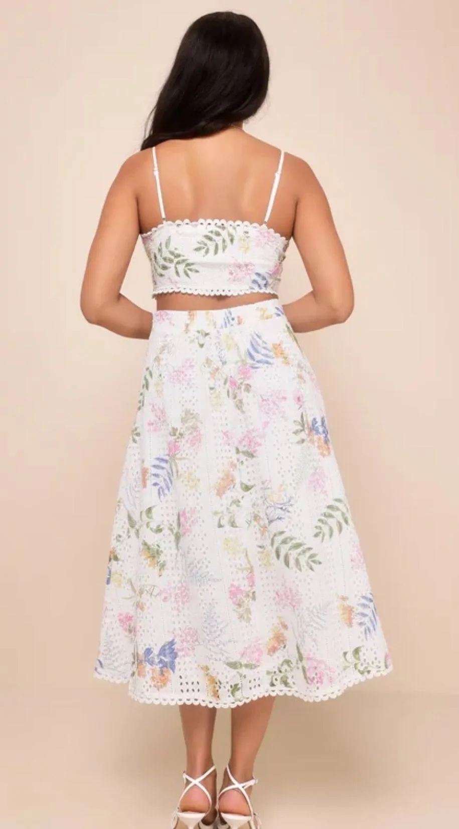Lulu’s White Floral Embroidered Two Piece Midi Dress  - Image 3